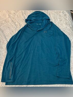 Under Armour Tech Popover Henley Hoodie Blue HeatGear Men’s XL